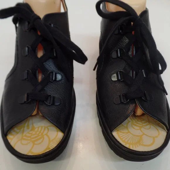 FLY London Black Leather Wedge Lace Up Sandals Shoes "Ylfa" Size 41 or US 10.5 - Picture 3 of 12